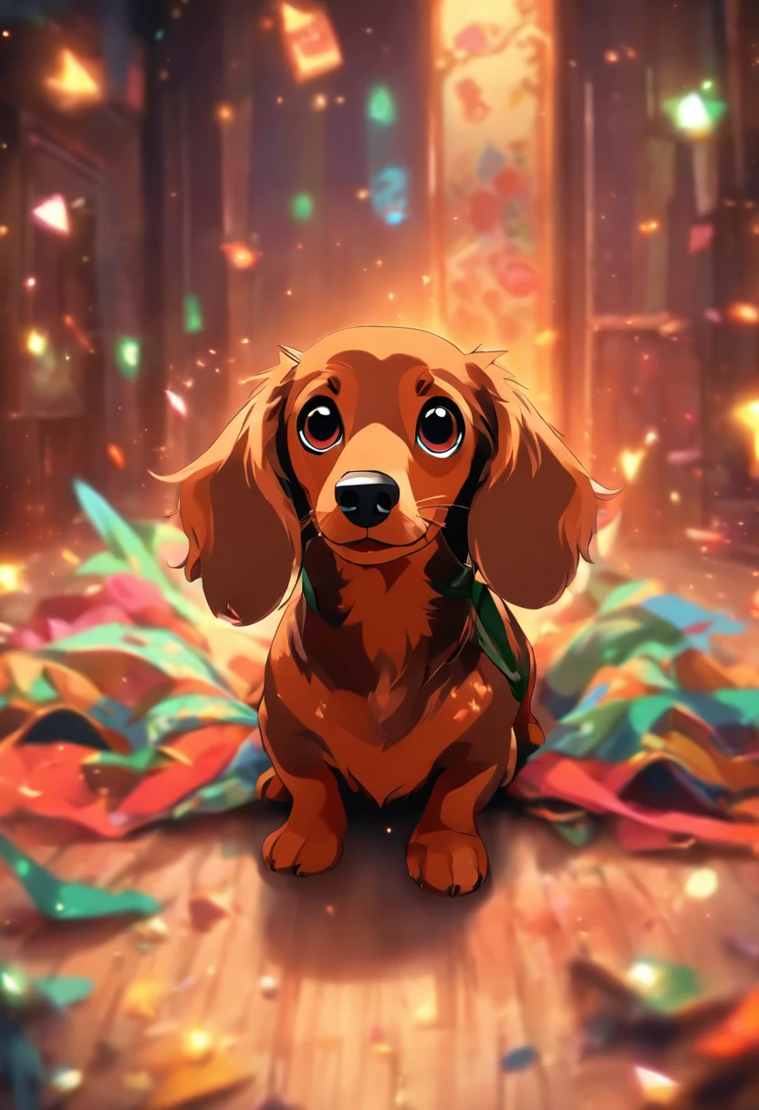 （The whole body is brown：1.8），Dachshund em miniatura marrom，on a couch，looking at the camera，（Shake your head：1.5），biologicamente correto