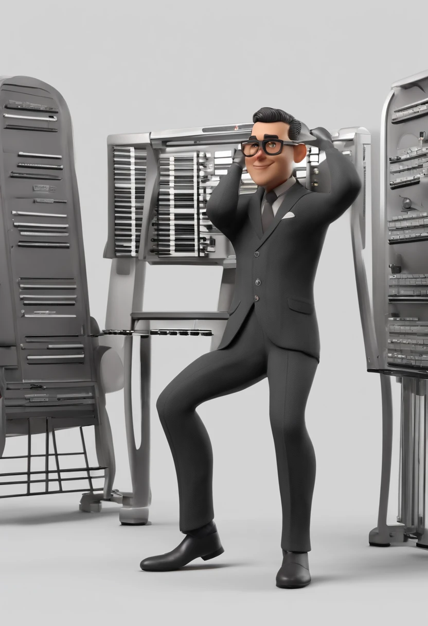 Cartoon character of a man wearing black glasses and a shirt with a musical keyboard under his arm , um personagem animado, Caractere estilizado, animation style rendering, 3D estilizado, Arnold Maya render, 3 d render stylized, toon render keyshot, Personagem 3D, Personagem 3D, 3d rendering stylized, 3 d character render, personagem de desenho animado, Personagem de close up, Pose de personagem, (Estilo Pixar) (master part:1.2) (Bokeh) (best quality) (pele detalhada) (textura detalhada) (8k) (argila) (Cinematic lighting) (foco nítido，Senta e vaza a parte superior do corpo