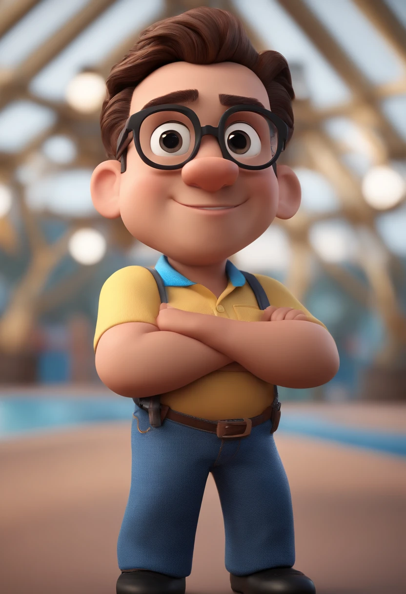 Cartoon character of a man with black glasses and a blue shirt, animation character, Caractere estilizado, animation style rendering, 3D estilizado, Arnold Maya render, 3 d render stylized, toon render keyshot, Personagem 3D, Personagem 3D, 3d rendering stylized, 3 d character render, personagem de desenho animado, Personagem de close up, Pose de personagem,  (Estilo Pixar) (master part:1.2) (Bokeh) (best quality) (pele detalhada) (textura detalhada) (8k) (argila) (Cinematic lighting) (foco nítido