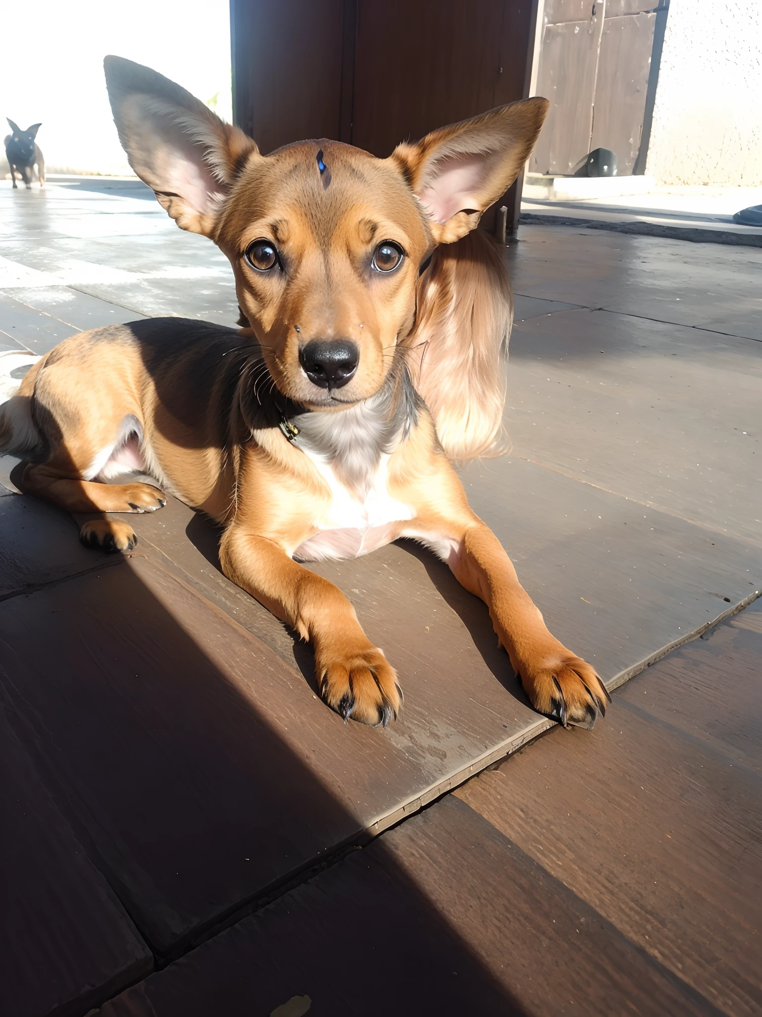 There is a small dog that is lying on the ground, breed russian brown toy terrier, extremamente bonito, (((oxidado))), atordoante!, bem editado, muito bonito, small dog, Dachshund, very artistic pose, atrevido!!!, peludo bonito precisa de sua ajuda, artistic pose, Filhotes vermelhos, um bonito, pinscher , 4 meses , sombreamento quente nome MEL