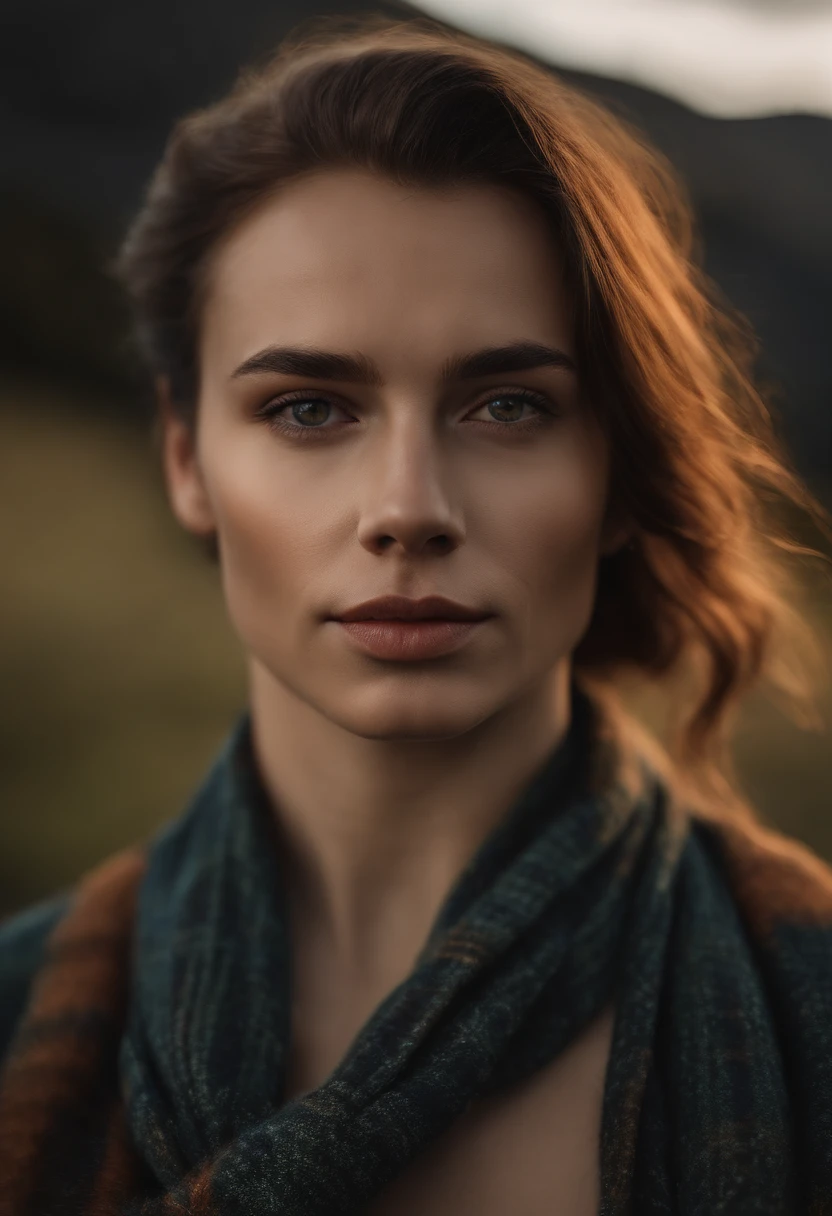 8k, master part, Fotografia RAW, best quality, fotorrealista, papel de parede CG Unity 8k altamente detalhado, profundidade de campo, Cinematic light, .RAW, (extremely beautiful and charismatic face, beautiful lips, Olhos bonitos), rosto intrincadamente detalhado, (pele ultra detalhada), 1 Homem, na natureza, em sombras profundas, Handsome young Scottish male, (corpo muito forte e musculoso:1.3), (topless), (grande olhar determinado) :1.3), (not shirt), (Highlands, noite escura, Noite estrelada, Fundo desfocado), mais nu, Tartan Kilt, cabelos longos e morenos