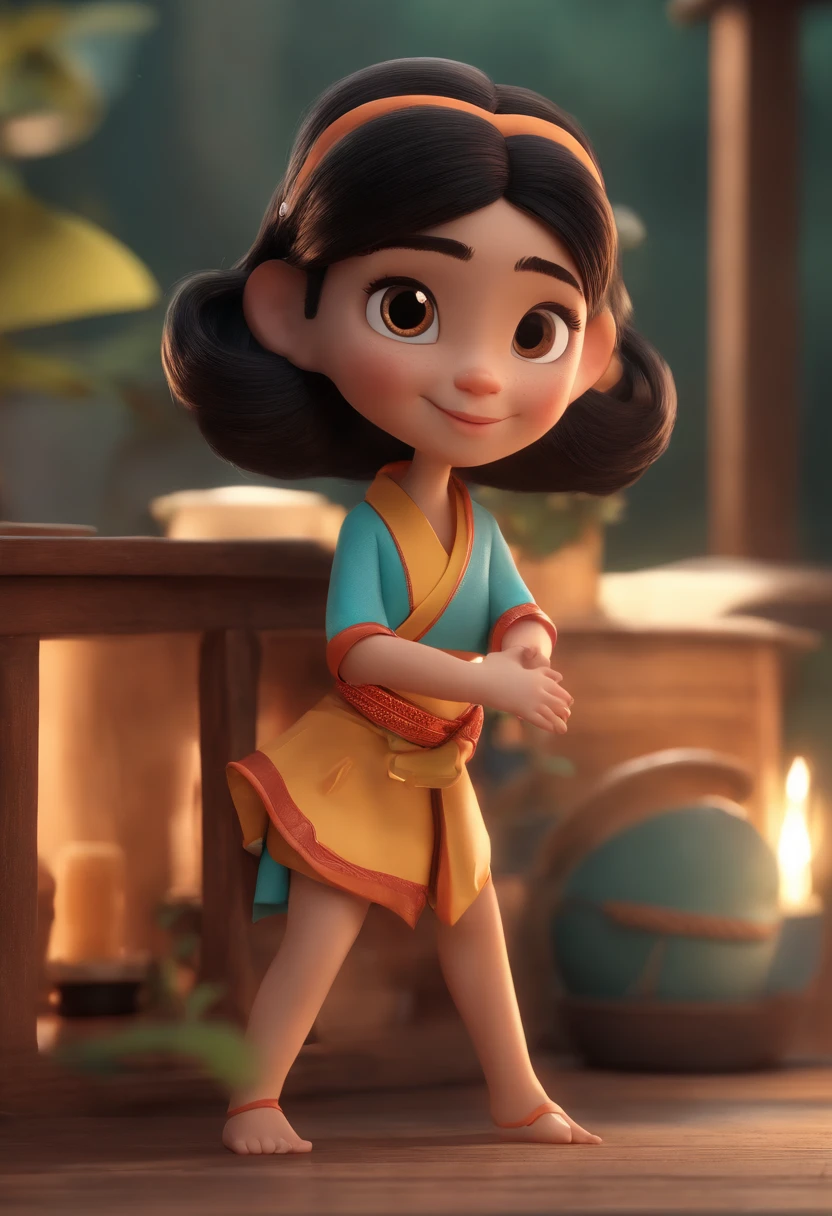 personagem dos desenhos animados de uma de kimono, com cabelos curtos cacheados, animation character, Caractere estilizado, animation style rendering, 3D estilizado, Arnold Maya render, 3 d render stylized, toon render keyshot, Personagem 3D, Personagem 3D, 3d rendering stylized, 3 d character render, personagem de desenho animado, Personagem de close up, Pose de personagem, (Estilo Pixar) (master part:1.2) (Bokeh) (best quality) (pele detalhada) (textura detalhada) (8k) (argila) (Cinematic lighting) (foco nítido