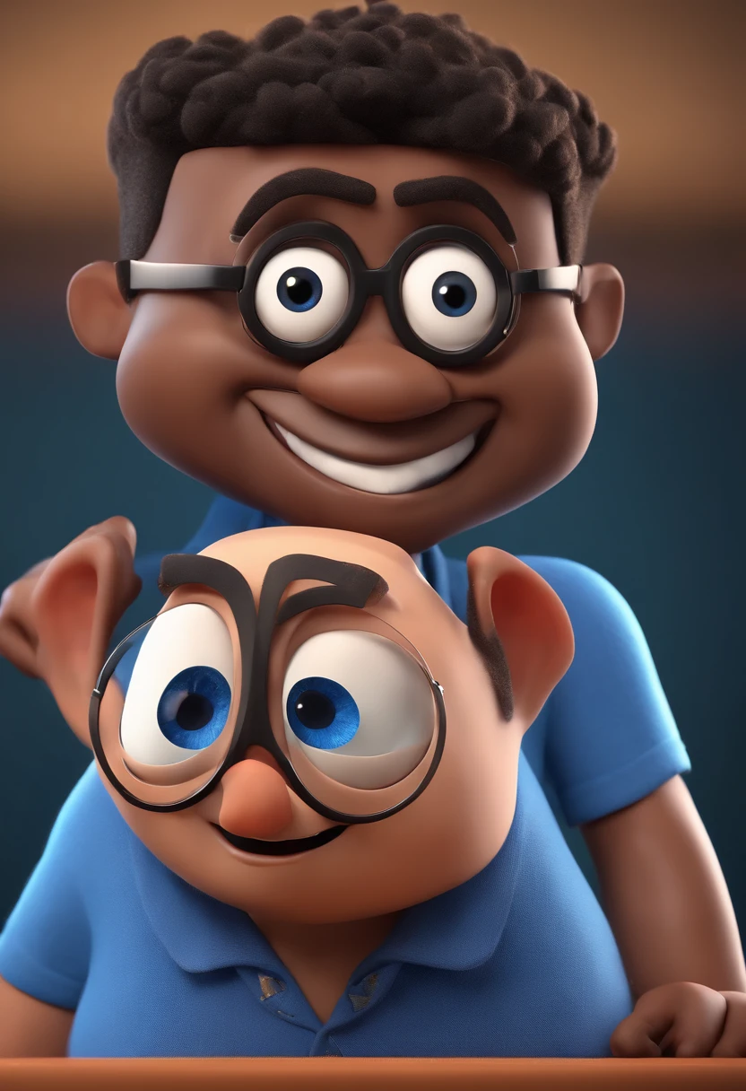 Cartoon character of a man with black glasses and a blue shirt, animation character, Caractere estilizado, animation style rendering, 3D estilizado, Arnold Maya render, 3 d render stylized, toon render keyshot, Personagem 3D, Personagem 3D, 3d rendering stylized, 3 d character render, personagem de desenho animado, Personagem de close up, Pose de personagem, (Estilo Pixar) (master part:1.2) (Bokeh) (best quality) (pele detalhada) (textura detalhada) (8k) (argila) (Cinematic lighting) (foco nítido