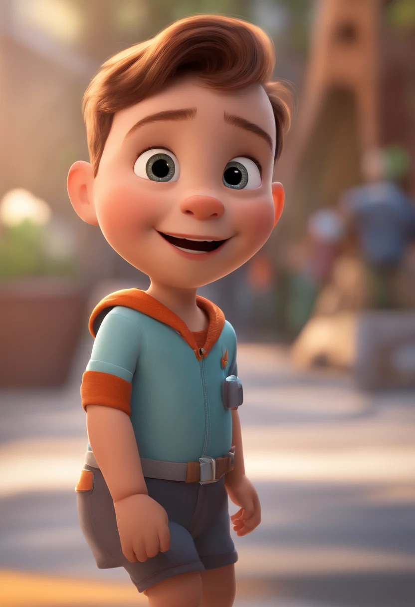 a happy cute ??? standing short hair, vestindo uma fantasia espacial, , fundo branco, barnet, Tom, Estilo Pixar, ....3d, desenhos animados, rosto detalhado, asymmetrical 16k