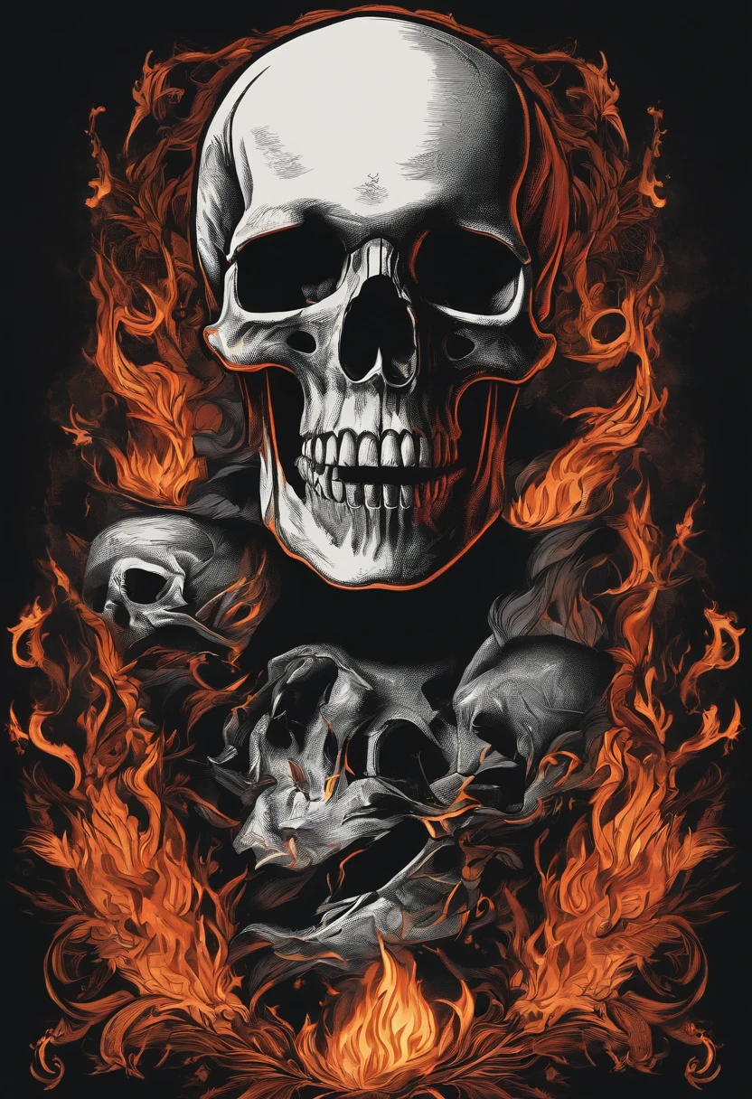 /imagine prompt: skull fire llustration for a sticker with a black background, in bold outline style, jagged edges, trashcore, light shading --v 5.2