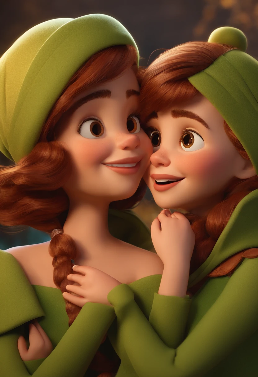 Three sisters hugging each other, uma mais velha, uma mais nova e a do meio, They Smiling Animation Character, Caractere estilizado, animation style rendering, 3D estilizado, Arnold Maya render, 3 d render stylized, toon render keyshot, Personagem 3D, Personagem 3D, 3d rendering stylized, 3 d character render, personagem de desenho animado, Personagem de close up, Pose de personagem, (Estilo Pixar) (master part:1.2) (Bokeh) (melhor qualidade) (pele detalhada) (textura detalhada) (8k) (argila) (Cinematic lighting) (foco nítido