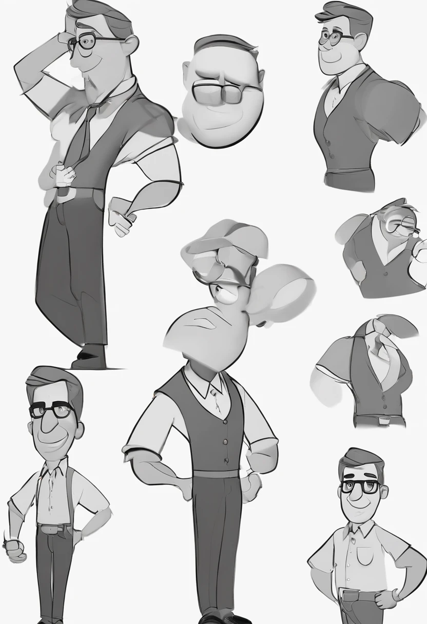 Cartoon character of a man wearing black glasses and a blue shirt, um personagem animado, Caractere estilizado, animation style rendering, 3D estilizado, Arnold Maya render, 3 d render stylized, toon render keyshot, Personagem 3D, Personagem 3D, 3d rendering stylized, 3 d character render, personagem de desenho animado, Personagem de close up, Pose de personagem, (Estilo Pixar) (master part:1.2) (Bokeh) (best quality) (pele detalhada) (textura detalhada) (8k) (argila) (Cinematic lighting) (foco nítido，Senta e vaza a parte superior do corpo