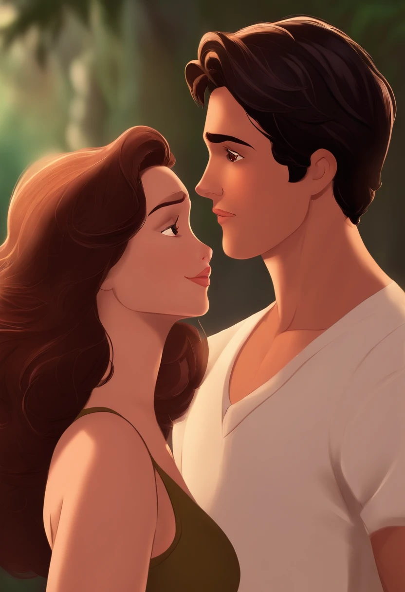 a disney movie with a boy with a black middle part and dark brown eyes having sex with a shy girl with short brown hair with hazel eyes nsfw