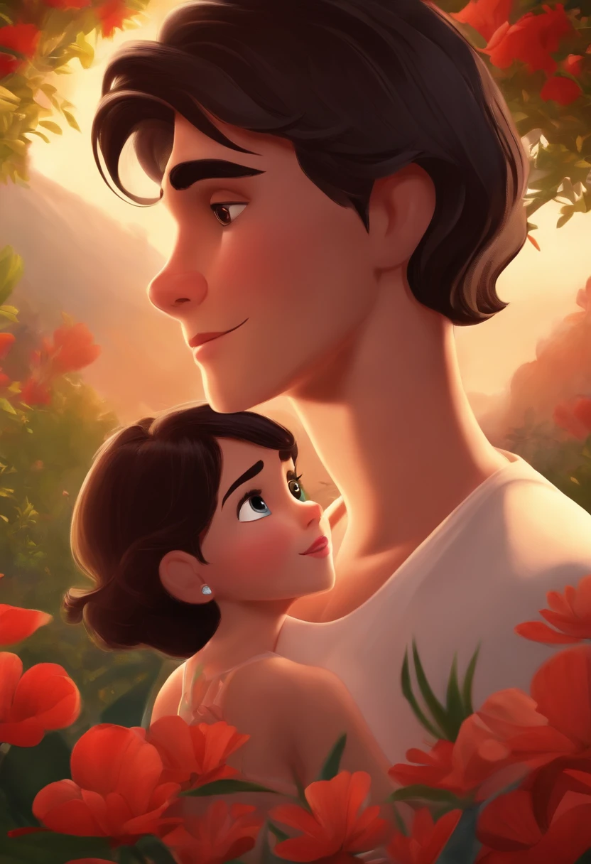 a disney movie with a boy with a black middle part and dark brown eyes having sex with a shy girl with short brown hair with hazel eyes nsfw
