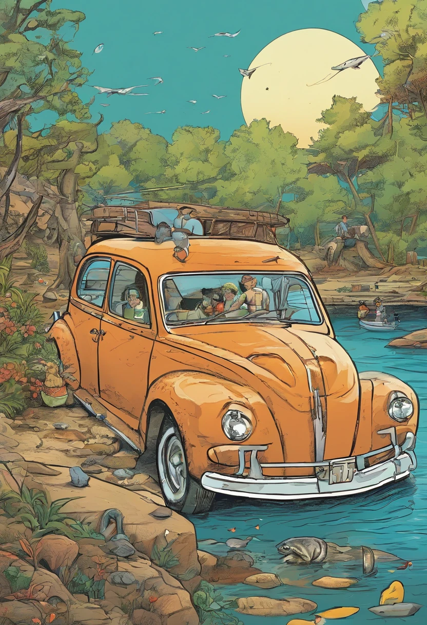 American comics, The comic story is presented in multiple irregular panels with color. El DE PIEL OSCURA,  with a fishing rod, He goes through hardships while trying to achieve his dreams of being a professional fisherman, , lucha diaria por estar en la pobreza, But he still tries to find ways to study to record. El estilo es exagerado y detallado, In the background a lake and aquatic animals