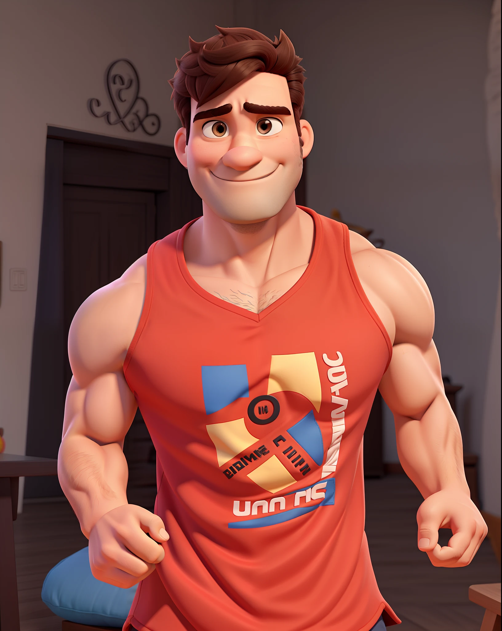 Um homem forte, branco, barbudo, estilo disney pixar alta qualidade melhor qualidade melhorar a anatomia