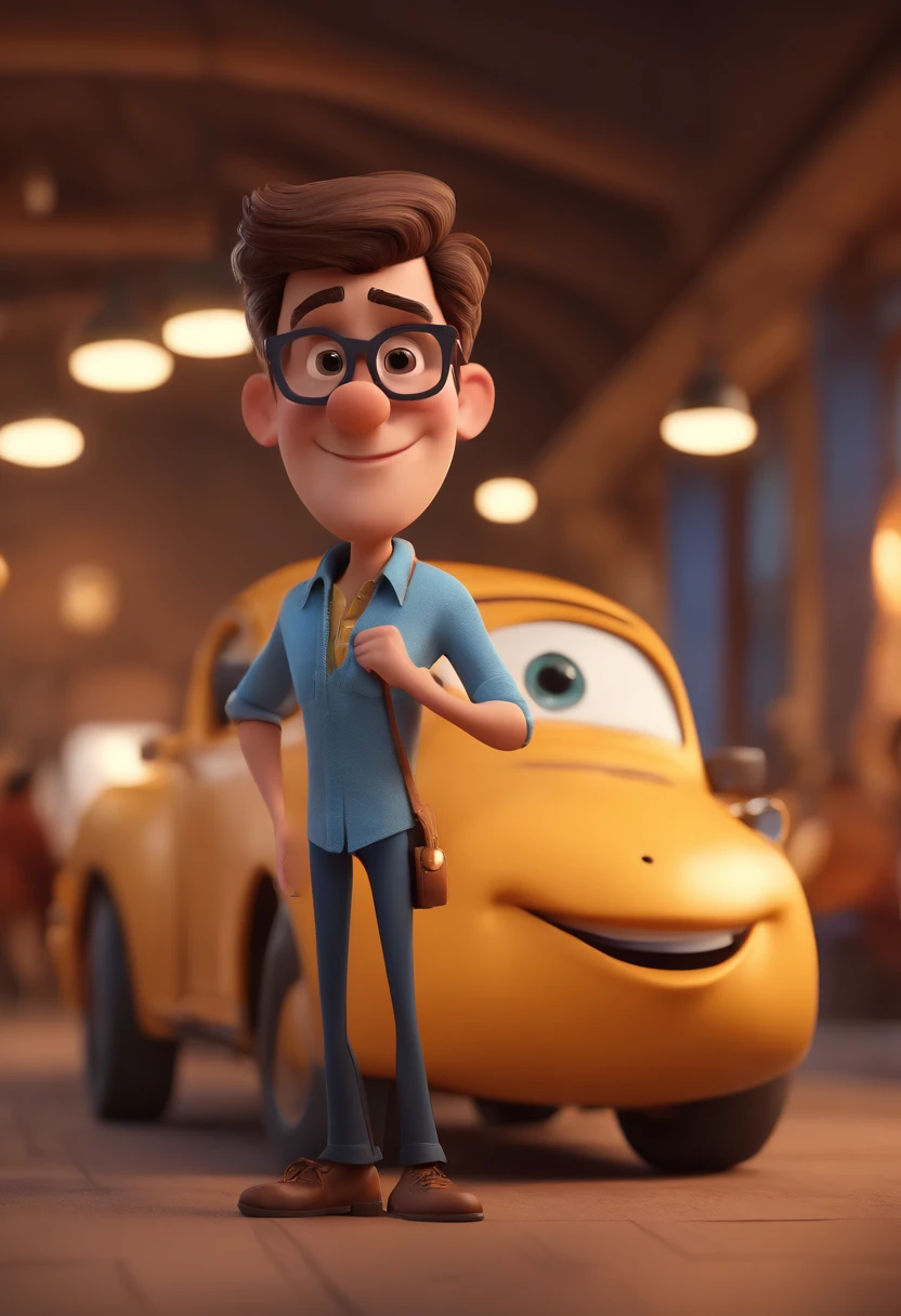 Cartoon character of a man with black glasses and a blue shirt, animation character, Caractere estilizado, animation style rendering, 3D estilizado, Arnold Maya render, 3 d render stylized, toon render keyshot, Personagem 3D, Personagem 3D, 3d rendering stylized, 3 d character render, personagem de desenho animado, Personagem de close up, Pose de personagem, (Estilo Pixar) (master part:1.2) (Bokeh) (best quality) (pele detalhada) (textura detalhada) (8k) (argila) (Cinematic lighting) (foco nítido