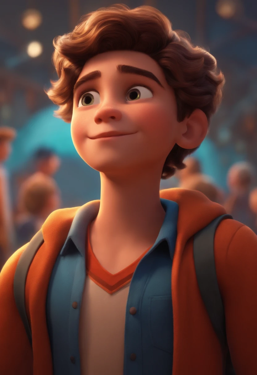 Image of a boy for a story in a YouTube video in Pixar format, He's the little allabester, He's the class leader, He's outgoing, Playful and gets up for a lot of things, cabelo curto