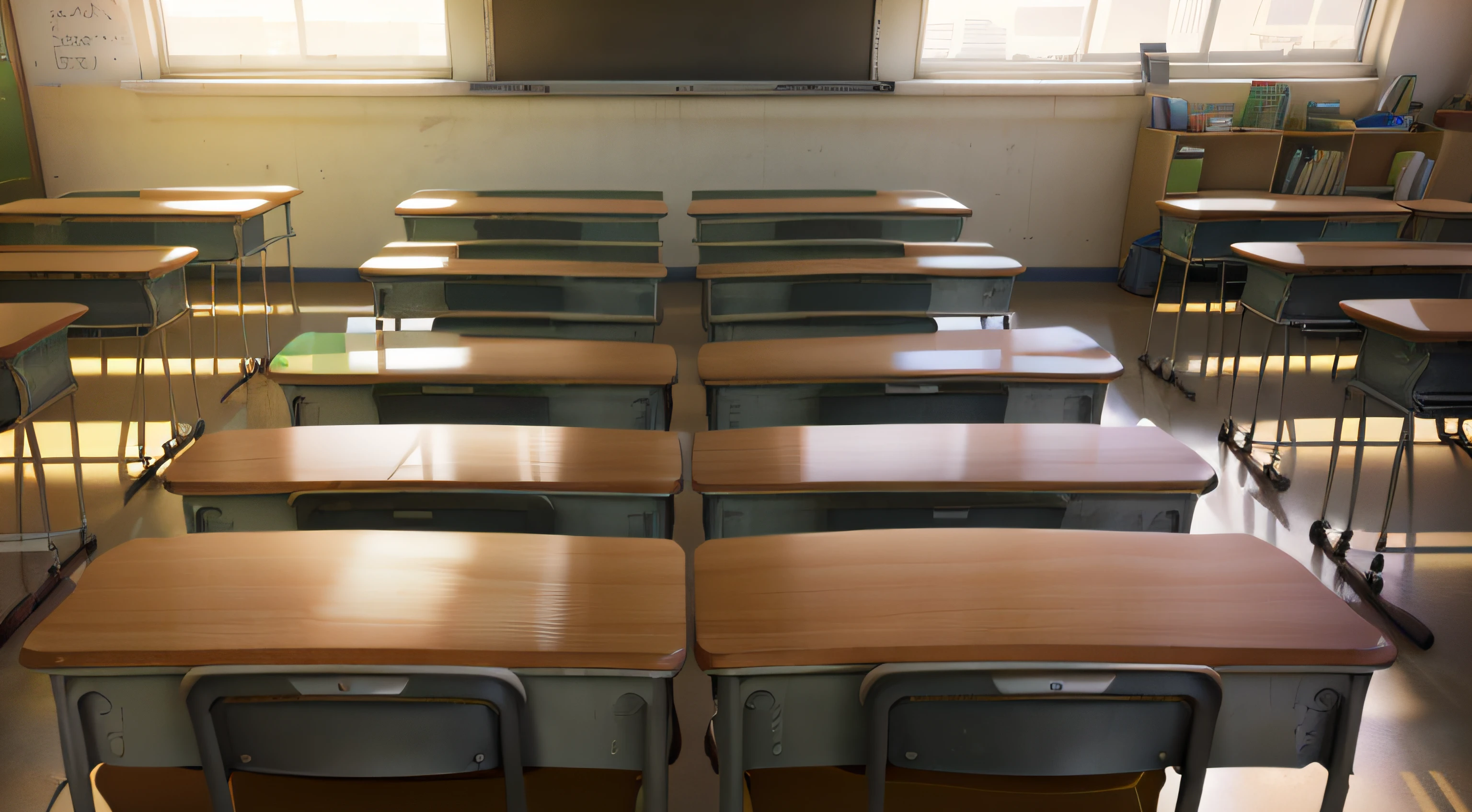 3d, There are plenty of desks in the classrooms,The background is a chalkboard, Photos of the classroom, typical anime classroom, School Classroom, desks, Sitting in the classroom, Classroom, In the school classroom, completely empty, empty stools, In a classroom, classroom in background, Classroom Background, multiple desks, standing in class, Classe escolar