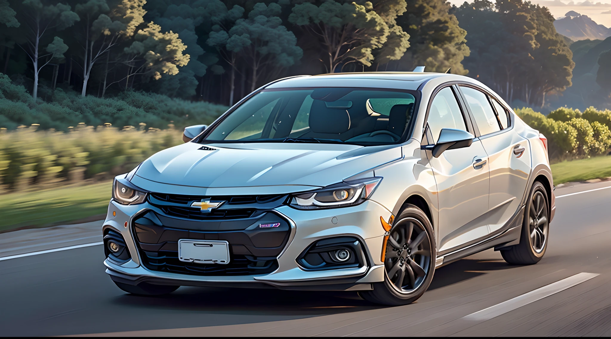Crie um chevrolet cruze hatch branco em alta velocidade na rodovia