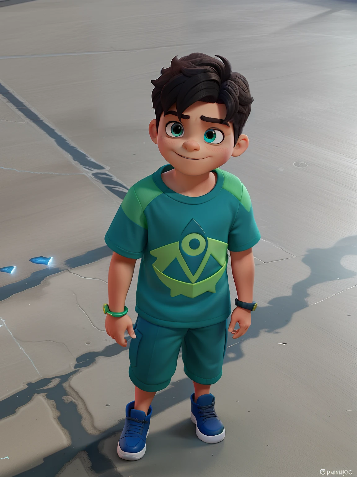 a boy standing, com a fantasia do pj mask lagartixo