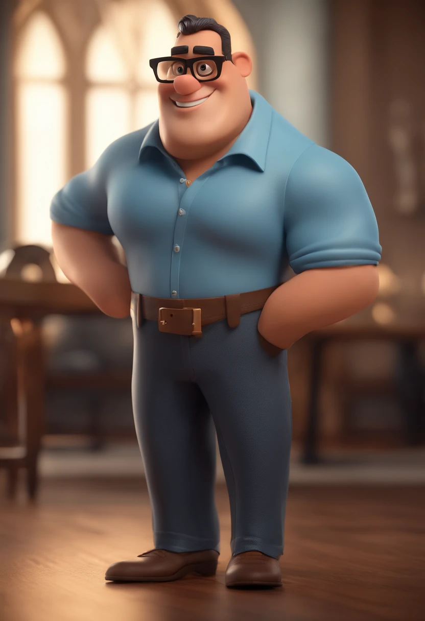 Cartoon character of a man with black glasses and a blue shirt, animation character, Caractere estilizado, animation style rendering, 3D estilizado, Arnold Maya render, 3 d render stylized, toon render keyshot, Personagem 3D, Personagem 3D, 3d rendering stylized, 3 d character render, personagem de desenho animado, Personagem de close up, Pose de personagem, (Estilo Pixar) (master part:1.2) (Bokeh) (best quality) (pele detalhada) (textura detalhada) (8k) (argila) (Cinematic lighting) (foco nítido