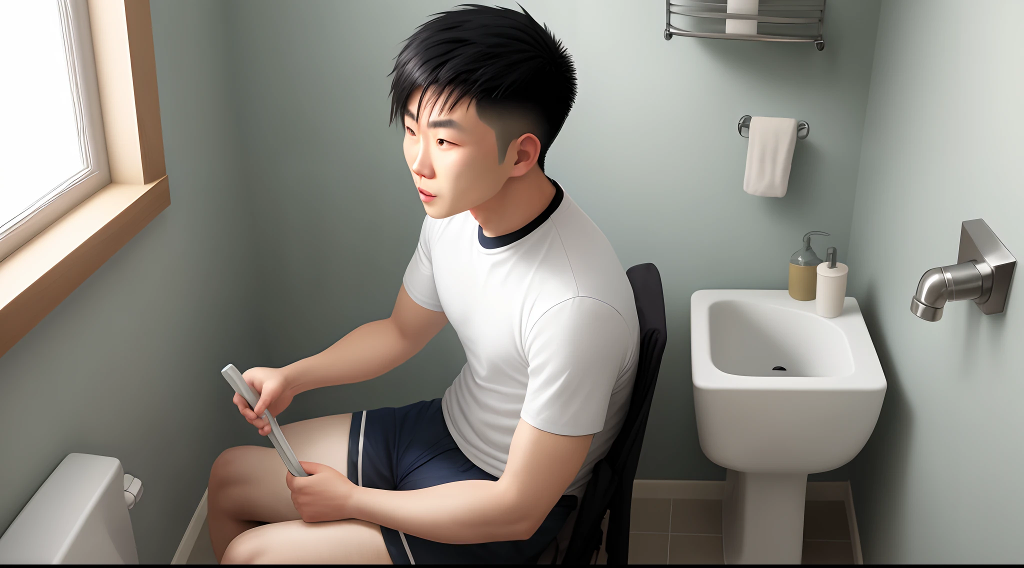 Male asian dude on toilet