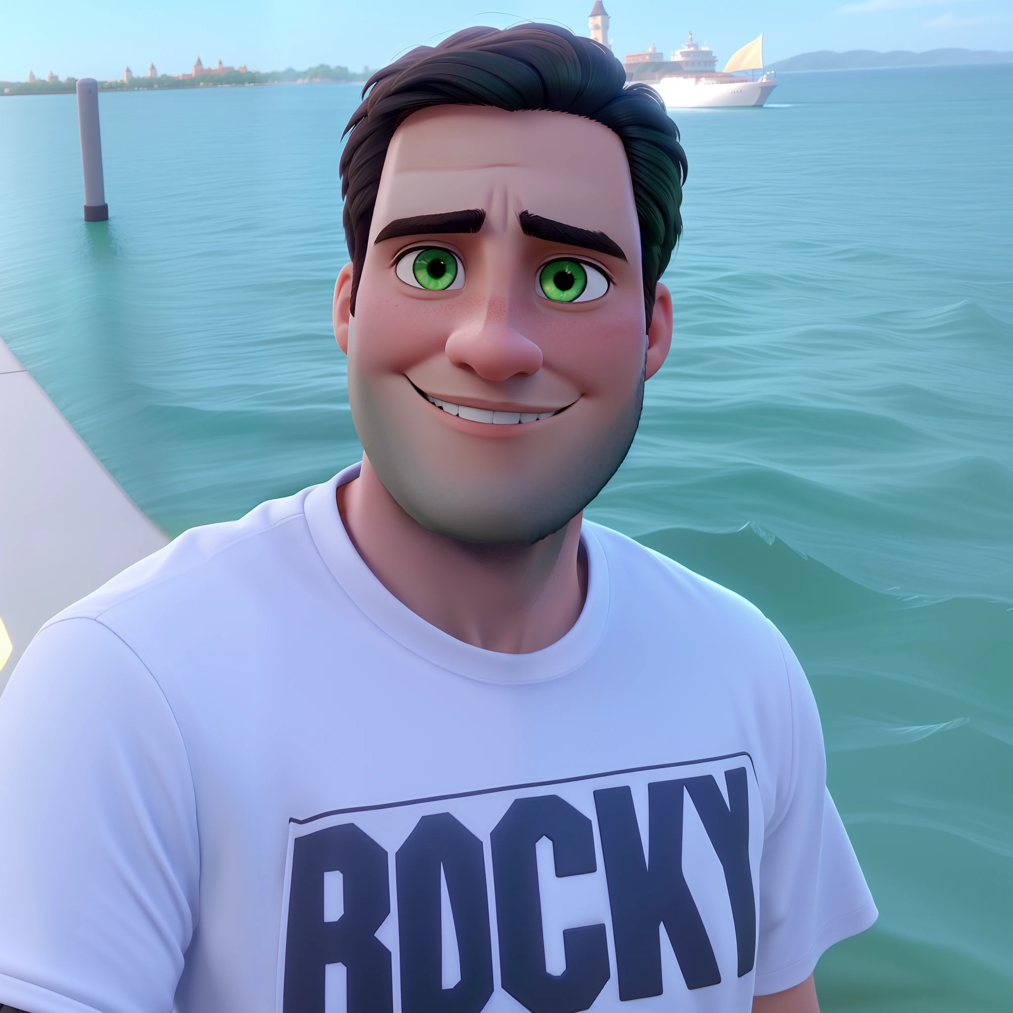 A dark-haired, green-eyed man without Disney Pixar glasses, alta qualidade, melhor qualidade.