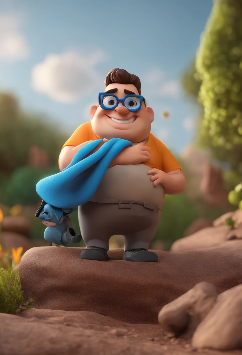 Cartoon character of a man with black glasses and a blue shirt, animation character, Caractere estilizado, animation style rendering, 3D estilizado, Arnold Maya render, 3 d render stylized, toon render keyshot, Personagem 3D, Personagem 3D, 3d rendering stylized, 3 d character render, personagem de desenho animado, Personagem de close up, Pose de personagem,  (Estilo Pixar) (master part:1.2) (Bokeh) (best quality) (pele detalhada) (textura detalhada) (8k) (argila) (Cinematic lighting) (foco nítido