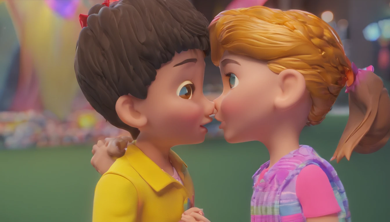 Boy and girl kiss
