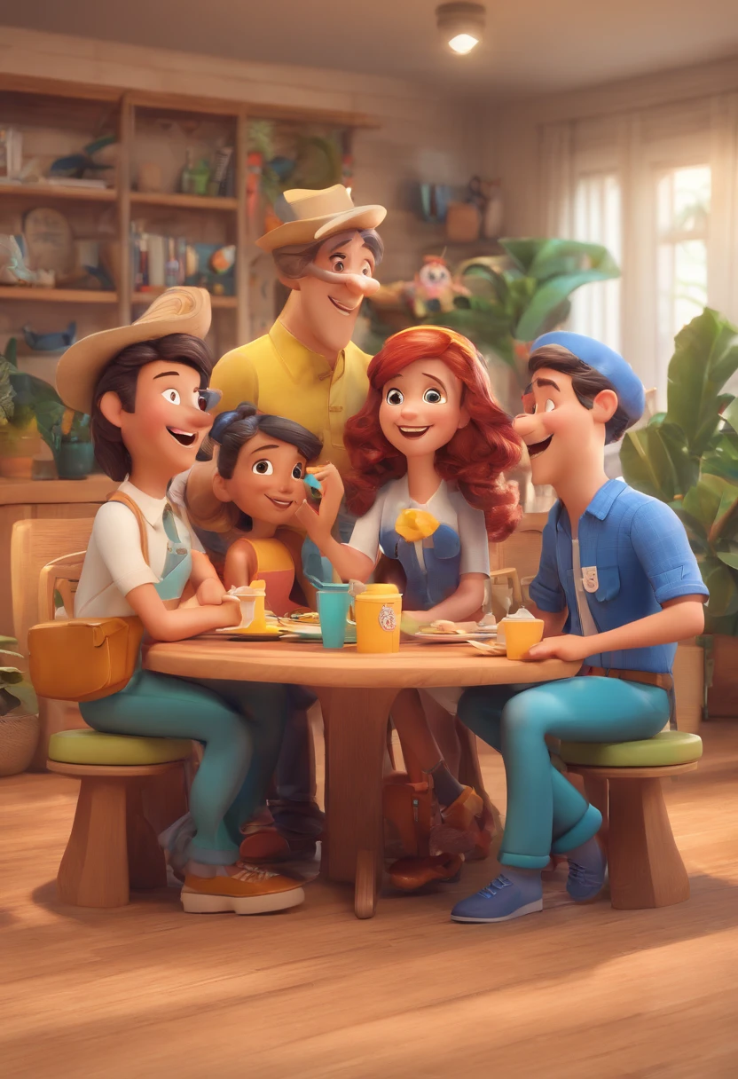 Amigos se divertindo juntos, Crowds in the background, vacation, encontro, wearing office uniform, Empregado, Disney Pixar Poster, Disney Animation, Disney 3D Animation, 3D animation, Cartoon