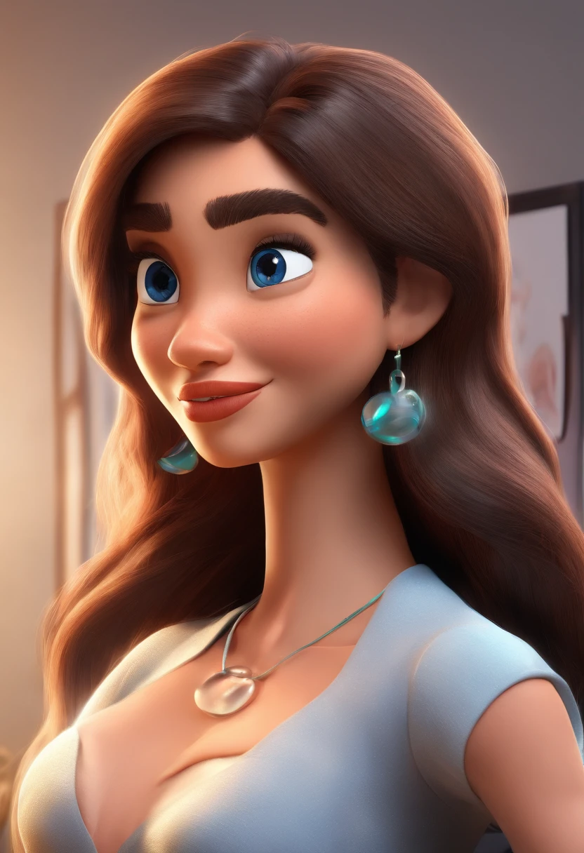 Estilo Pixar: MULHER PRETA com cabelo CACHEADO curto, castanho escuro, OLHO castanhos claros de casaco branco segurando uma bola, em atendimento domiciliar  , 3D Poster,Disney
