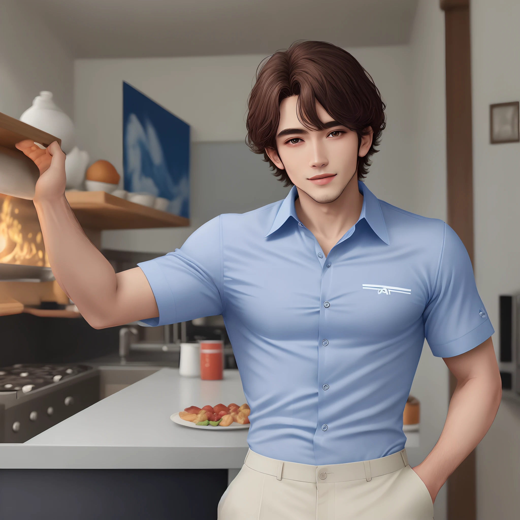 Barbeiro moren camisa social azul