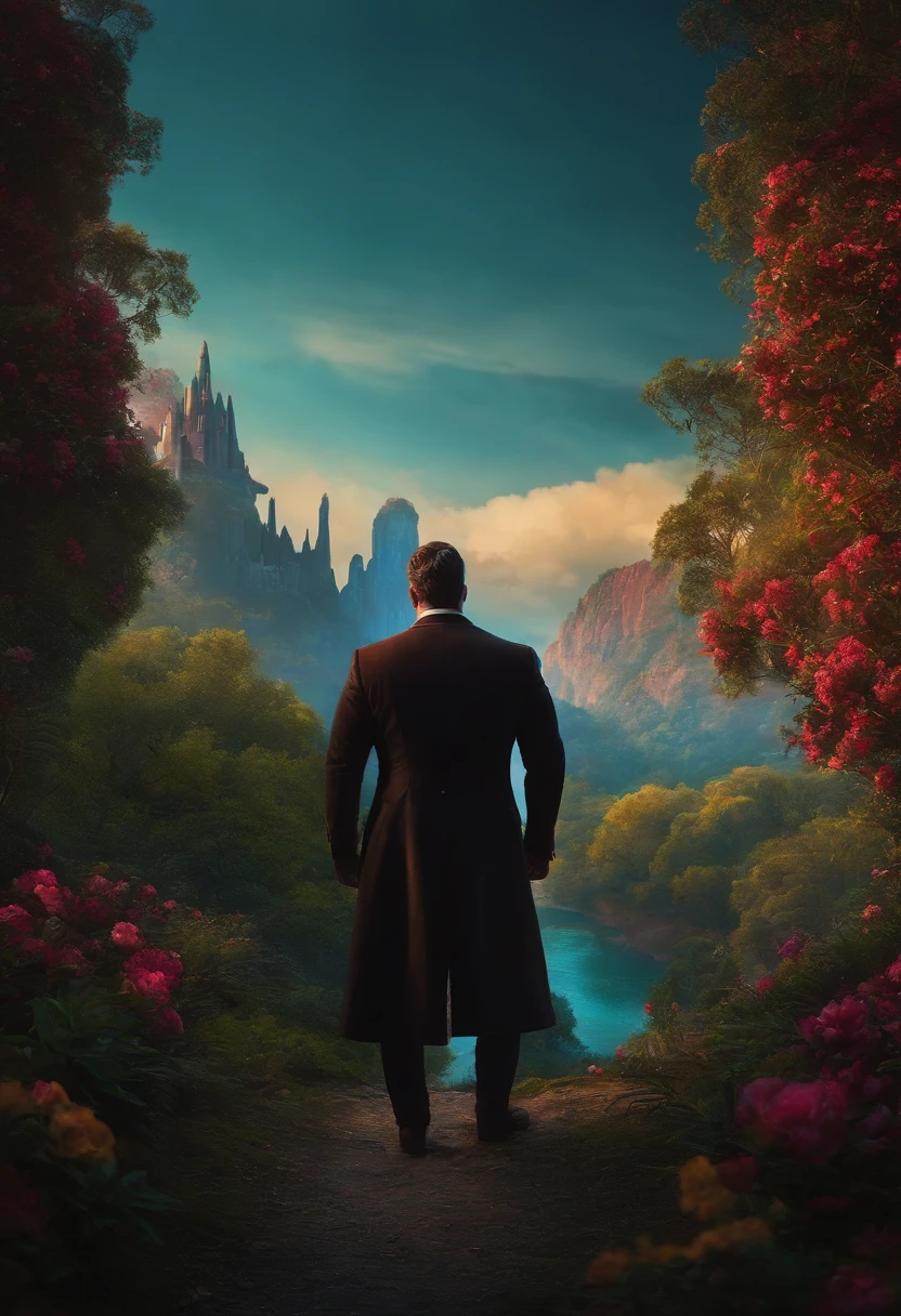 paisagem da Disney, homem de barba usando terno preto