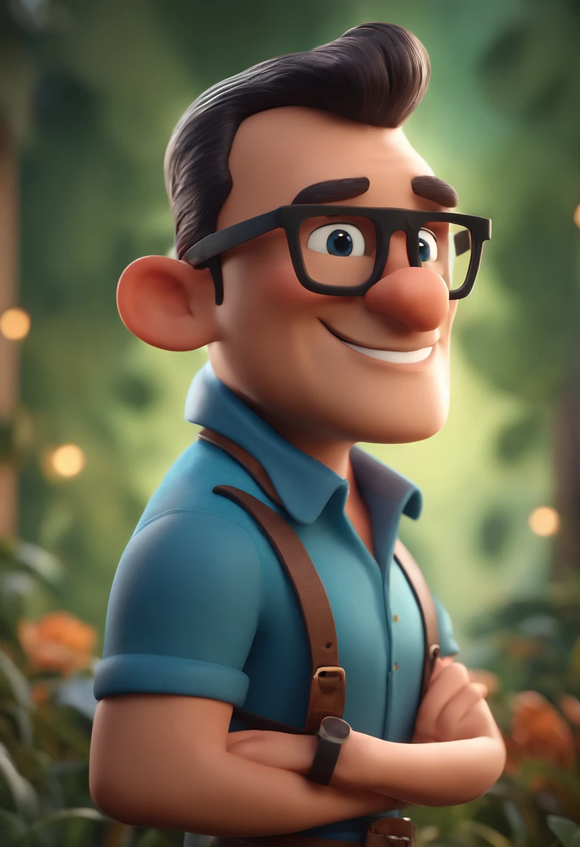 Cartoon character of a man with black glasses and a blue shirt, animation character, Caractere estilizado, animation style rendering, 3D estilizado, Arnold Maya render, 3 d render stylized, toon render keyshot, Personagem 3D, Personagem 3D, 3d rendering stylized, 3 d character render, personagem de desenho animado, Personagem de close up, Pose de personagem, (Estilo Pixar) (master part:1.2) (Bokeh) (best quality) (pele detalhada) (textura detalhada) (8k) (argila) (Cinematic lighting) (foco nítido