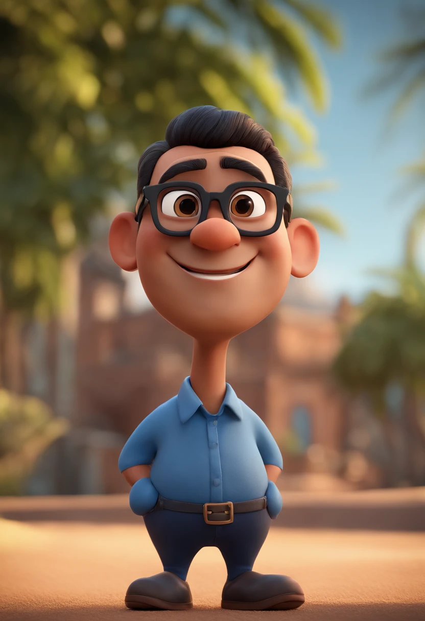 Cartoon character of a man with black glasses and a blue shirt, animation character, Caractere estilizado, animation style rendering, 3D estilizado, Arnold Maya render, 3 d render stylized, toon render keyshot, Personagem 3D, Personagem 3D, 3d rendering stylized, 3 d character render, personagem de desenho animado, Personagem de close up, Pose de personagem, (Estilo Pixar) (master part:1.2) (Bokeh) (best quality) (pele detalhada) (textura detalhada) (8k) (argila) (Cinematic lighting) (foco nítido