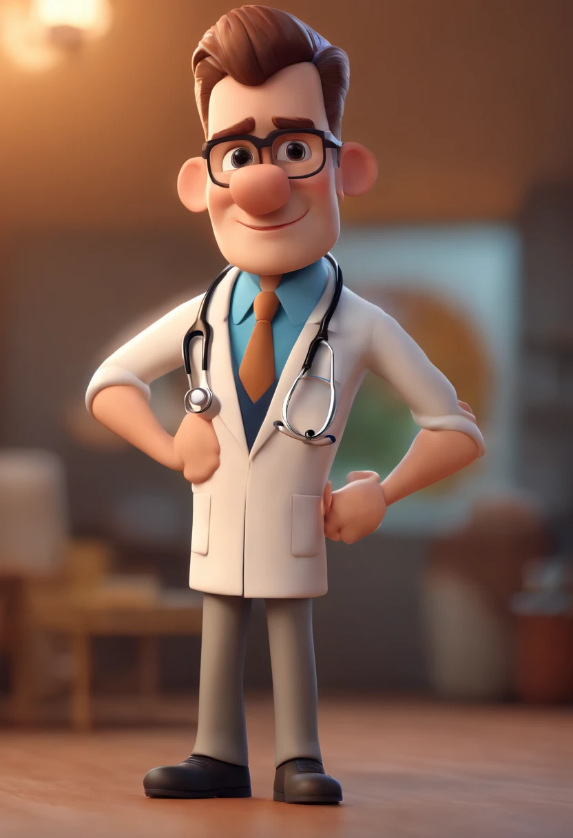 Cartoon character of a doctor man and a doctor woman wearing lab coat and stethoscope , um personagem animado, Caractere estilizado, animation style rendering, 3D estilizado, , 3 d render stylized, toon render keyshot, Personagem 3D, Personagem 3D, 3d rendering stylized, 3 d character render, personagem de desenho animado, Personagem de close up, Pose de personagem, (Estilo Pixar) (Bokeh) (best quality) (pele detalhada) (textura detalhada) (8k) (argila) (Cinematic lighting) (foco nítido，Senta e vaza a parte superior do corpo