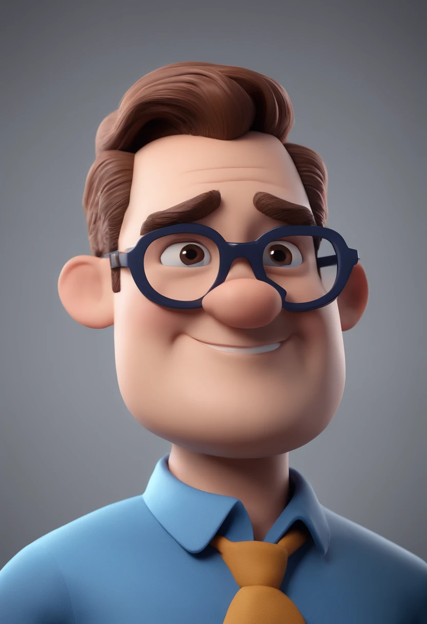 Cartoon character of a man with black glasses and a blue shirt, animation character, Caractere estilizado, animation style rendering, 3D estilizado, Arnold Maya render, 3 d render stylized, toon render keyshot, Personagem 3D, Personagem 3D, 3d rendering stylized, 3 d character render, personagem de desenho animado, Personagem de close up, Pose de personagem, (Estilo Pixar) (master part:1.2) (Bokeh) (best quality) (pele detalhada) (textura detalhada) (8k) (argila) (Cinematic lighting) (foco nítido