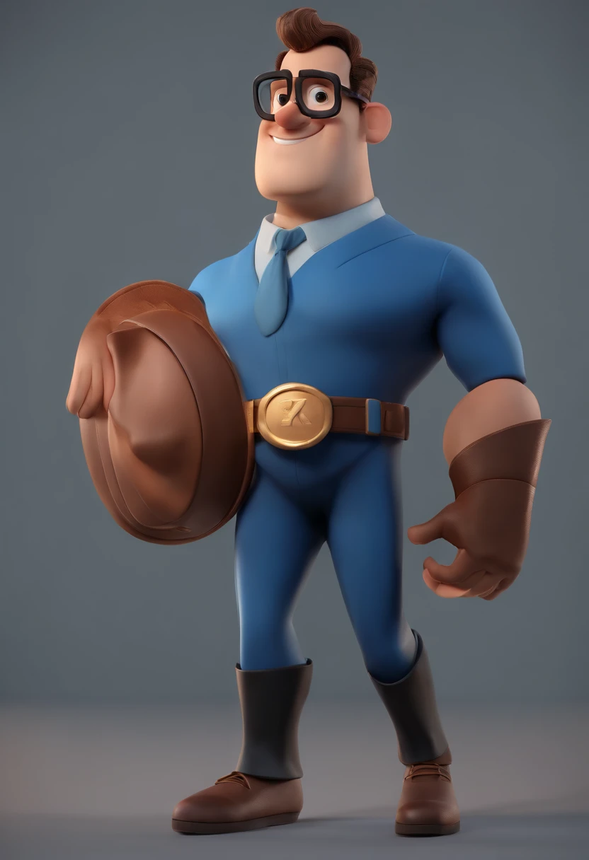 Cartoon character of a man wearing black glasses and a blue shirt, um personagem animado, Caractere estilizado, animation style rendering, 3D estilizado, Arnold Maya render, 3 d render stylized, toon render keyshot, Personagem 3D, Personagem 3D, 3d rendering stylized, 3 d character render, personagem de desenho animado, Personagem de close up, Pose de personagem, (Estilo Pixar) (master part:1.2) (Bokeh) (best quality) (pele detalhada) (textura detalhada) (8k) (argila) (Cinematic lighting) (foco nítido,Senta e vaza a parte superior do corpo moreno