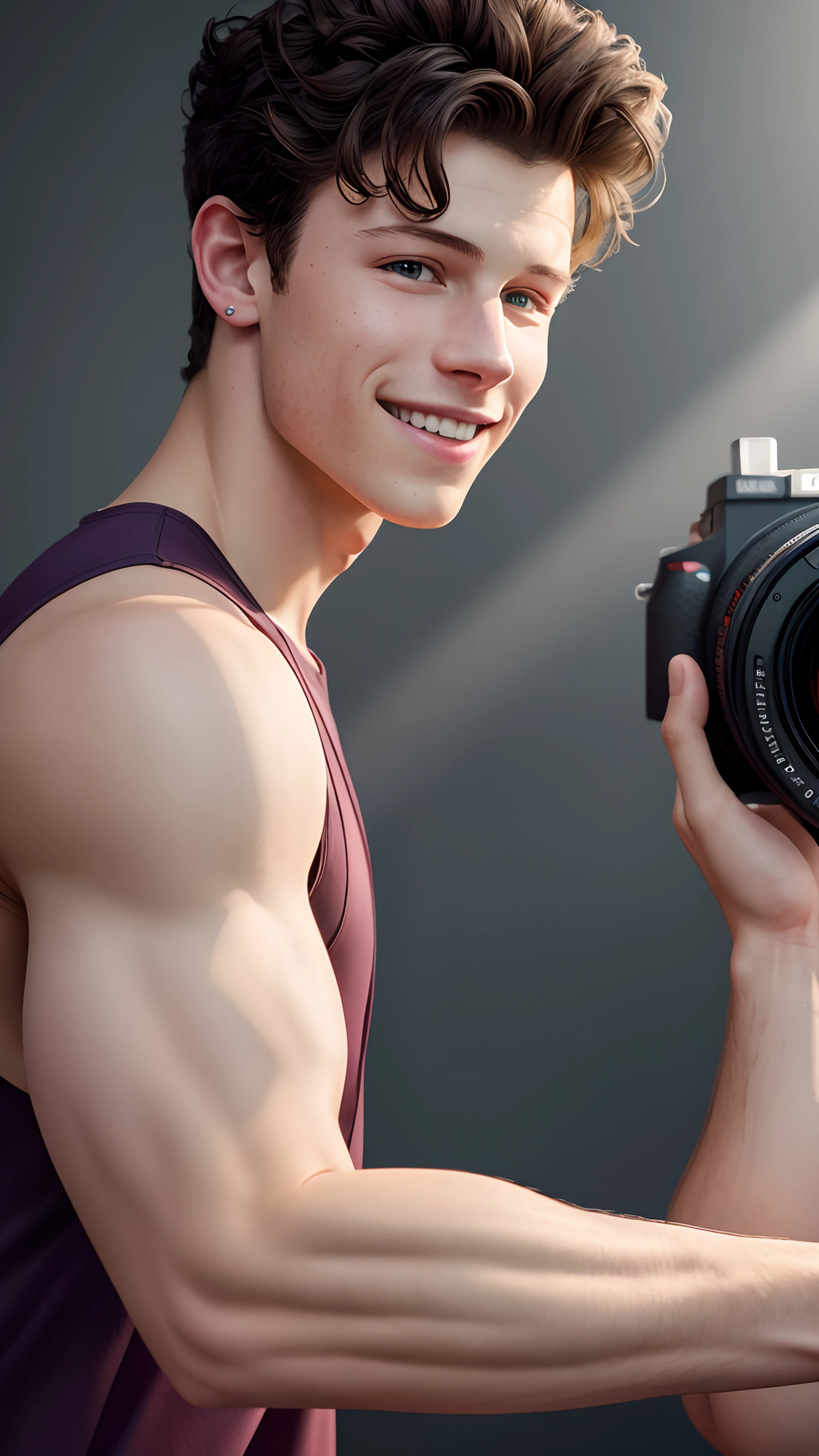 Shawn Mendes,taking a photo in front of a stylish colorful gradient wall, wearing a dress, smiling expressions, realistic portraits, Raw simulation style, makes him the focus of the image. Pay attention to details such as highlights and shadows on the face and hair to create a realistic and realistic image. Try different lighting techniques to enhance the mood and atmosphere of your portrait. ((High Detail Skin, Skin Detail)), Clear Focus, Volumetric Fog, 8K Ultra HD, SLR, High Quality, Film Granules, Fujifilm XT3