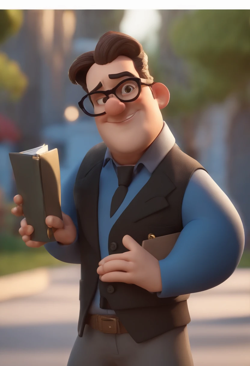 Cartoon character of a man wearing black glasses and a blue shirt, um personagem animado, Caractere estilizado, animation style rendering, 3D estilizado, Arnold Maya render, 3 d render stylized, toon render keyshot, Personagem 3D, Personagem 3D, 3d rendering stylized, 3 d character render, personagem de desenho animado, Personagem de close up, Pose de personagem, (Estilo Pixar) (master part:1.2) (Bokeh) (best quality) (pele detalhada) (textura detalhada) (8k) (argila) (Cinematic lighting) (foco nítido，Senta e vaza a parte superior do corpo