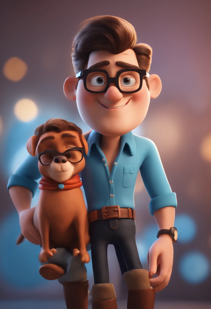 Cartoon character of a man with black glasses and a blue shirt, animation character, Caractere estilizado, animation style rendering, 3D estilizado, Arnold Maya render, 3 d render stylized, toon render keyshot, Personagem 3D, Personagem 3D, 3d rendering stylized, 3 d character render, personagem de desenho animado, Personagem de close up, Pose de personagem, (Estilo Pixar) (master part:1.2) (Bokeh) (best quality) (pele detalhada) (textura detalhada) (8k) (argila) (Cinematic lighting) (foco nítido