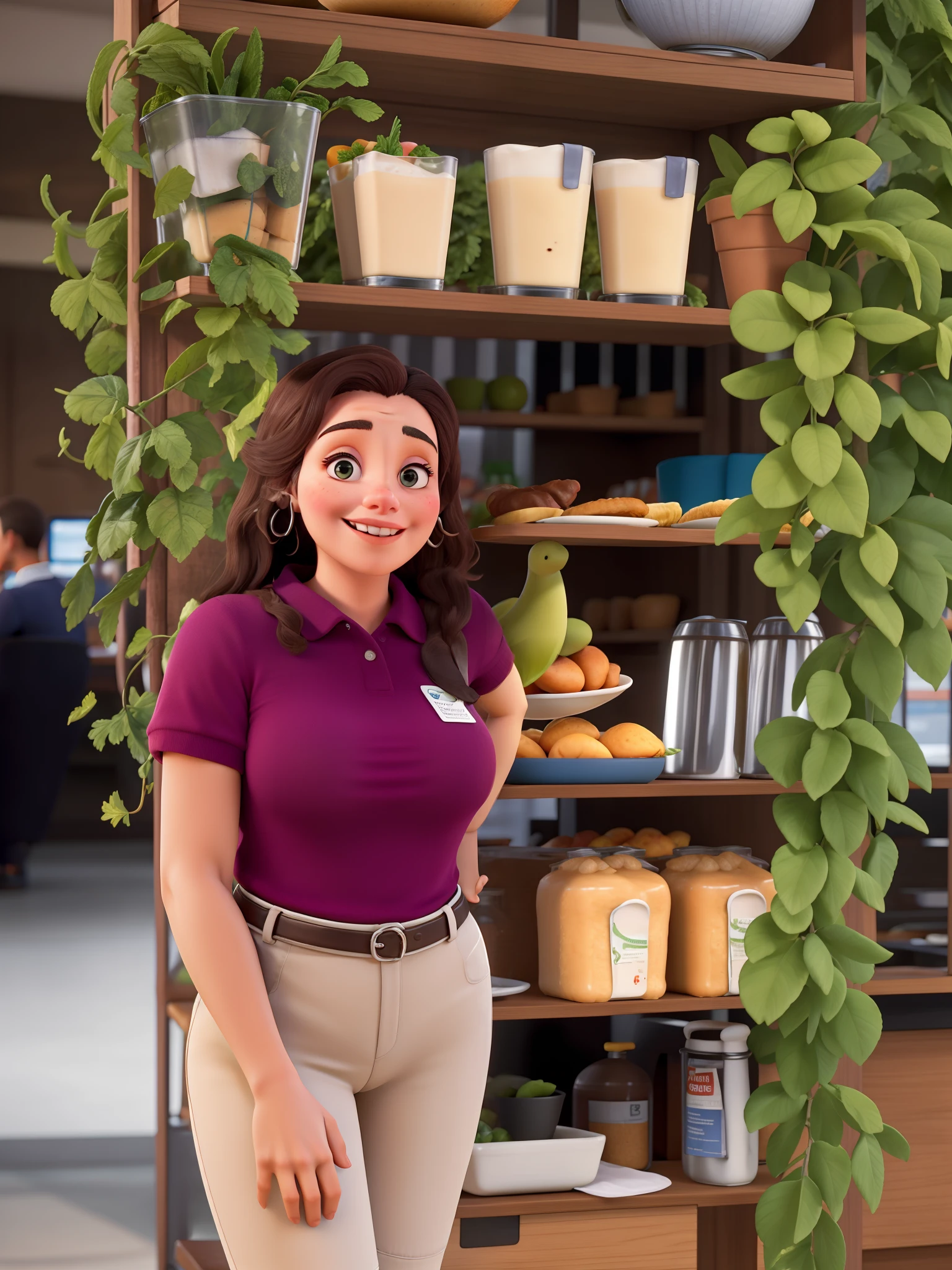 Uma mulher em uma cafeteria.