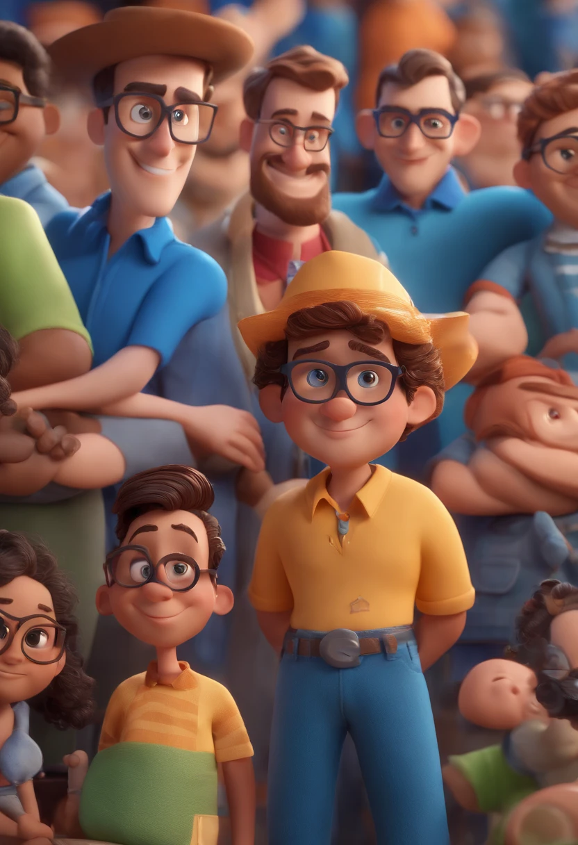 Cartoon character of a man with black glasses and a blue shirt, animation character, Caractere estilizado, animation style rendering, 3D estilizado, Arnold Maya render, 3 d render stylized, toon render keyshot, Personagem 3D, Personagem 3D, 3d rendering stylized, 3 d character render, personagem de desenho animado, Personagem de close up, Pose de personagem, (Estilo Pixar) (master part:1.2) (Bokeh) (best quality) (pele detalhada) (textura detalhada) (8k) (argila) (Cinematic lighting) (foco nítido