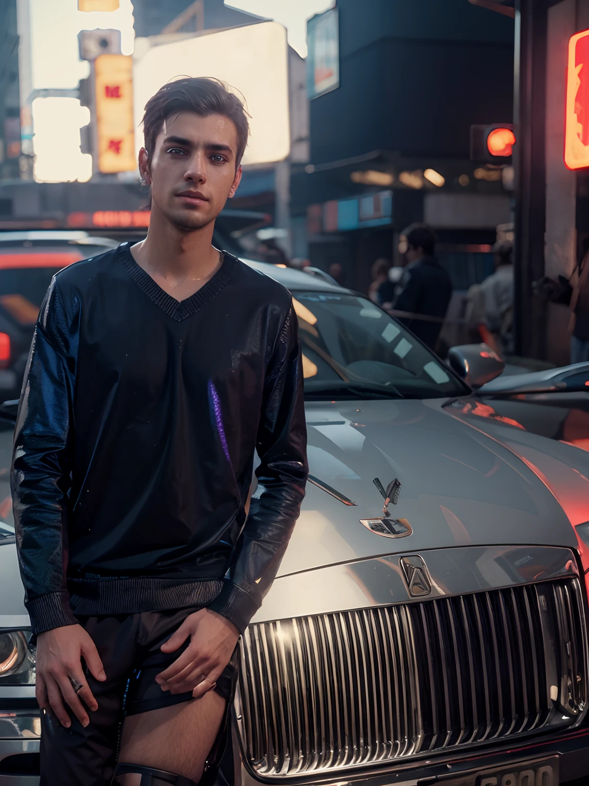 Change background cyberpunk handsome boy, realistic face, 8k, ultra realistic,