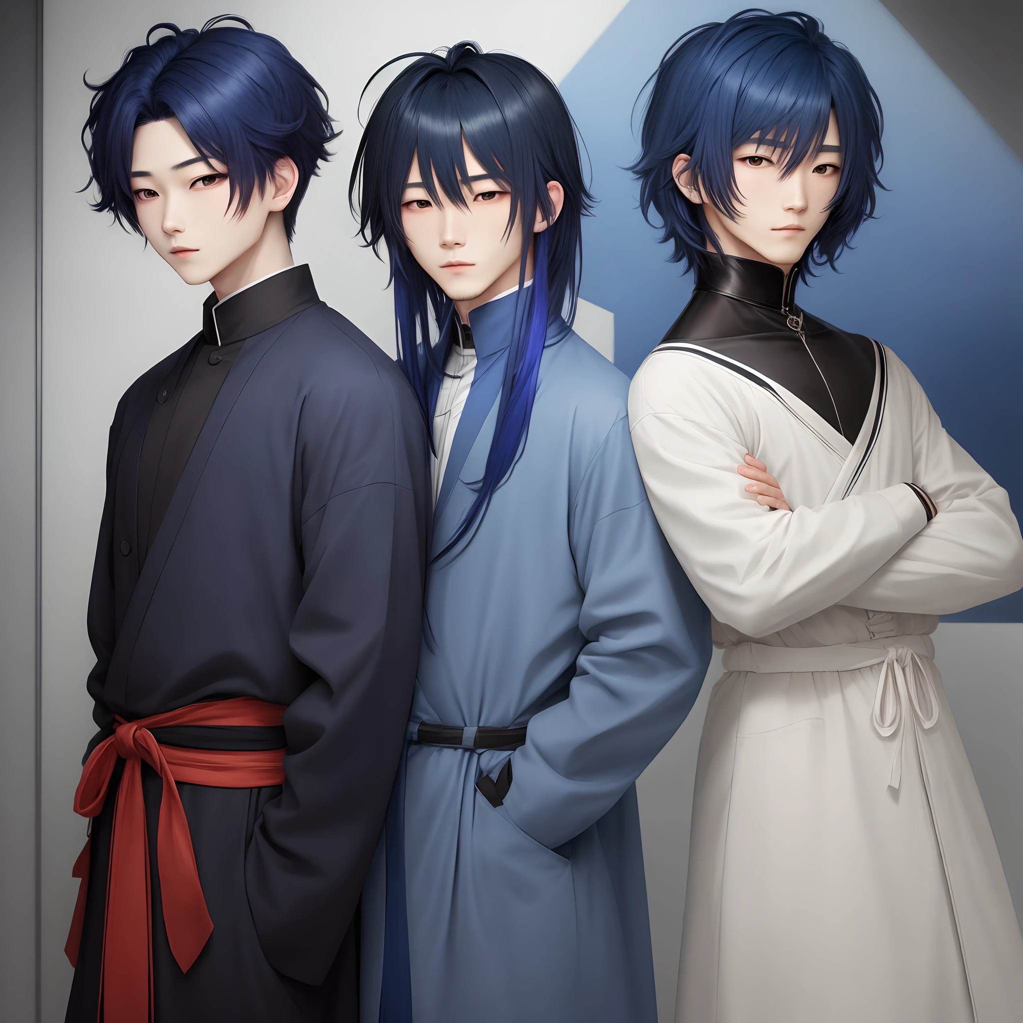 Bishonen, dark blue hair, diagonal bangs