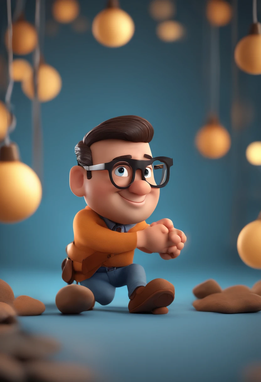 Cartoon character of a man with black glasses and a blue shirt, animation character, Caractere estilizado, animation style rendering, 3D estilizado, Arnold Maya render, 3 d render stylized, toon render keyshot, Personagem 3D, Personagem 3D, 3d rendering stylized, 3 d character render, personagem de desenho animado, Personagem de close up, Pose de personagem, (Estilo Pixar) (master part:1.2) (Bokeh) (best quality) (pele detalhada) (textura detalhada) (8k) (argila) (Cinematic lighting) (foco nítido