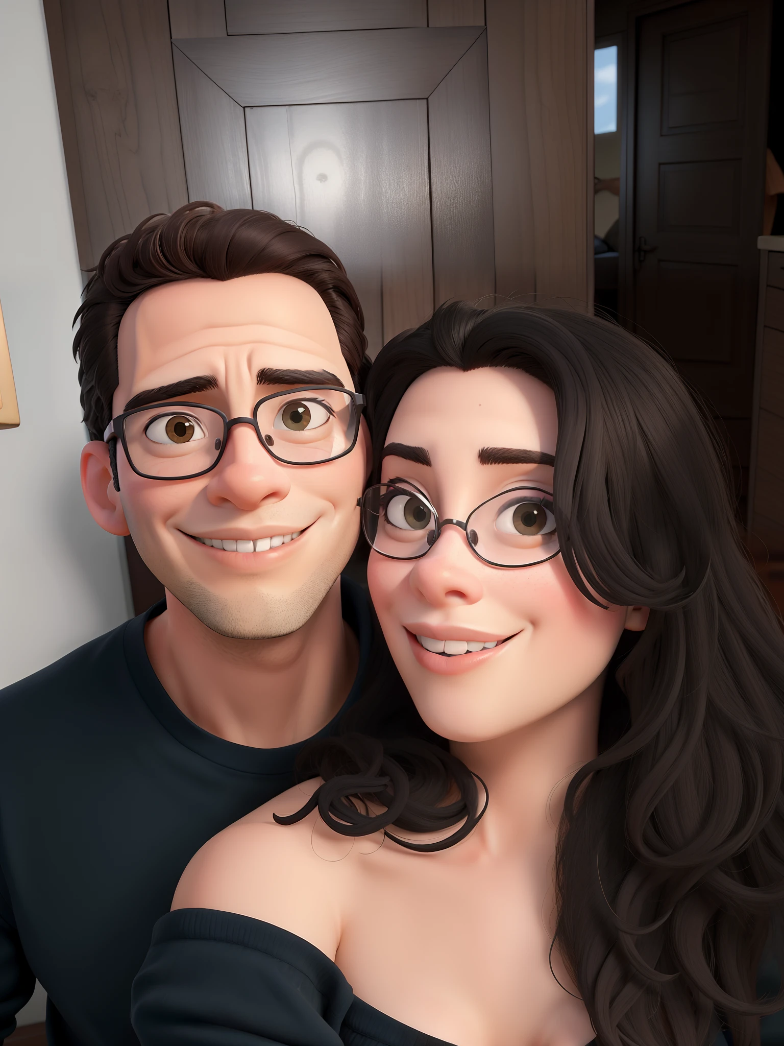 Um casal, ele com oculos