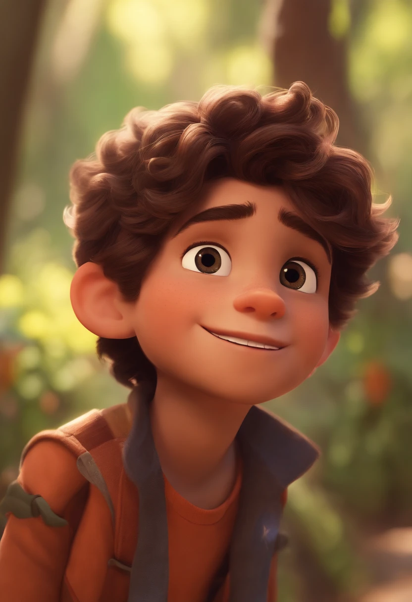 Image of a boy for a story in a YouTube video in Pixar format, He's the little allabester, He's the class leader, He's outgoing, Playful and gets up for a lot of things, cabelo curto