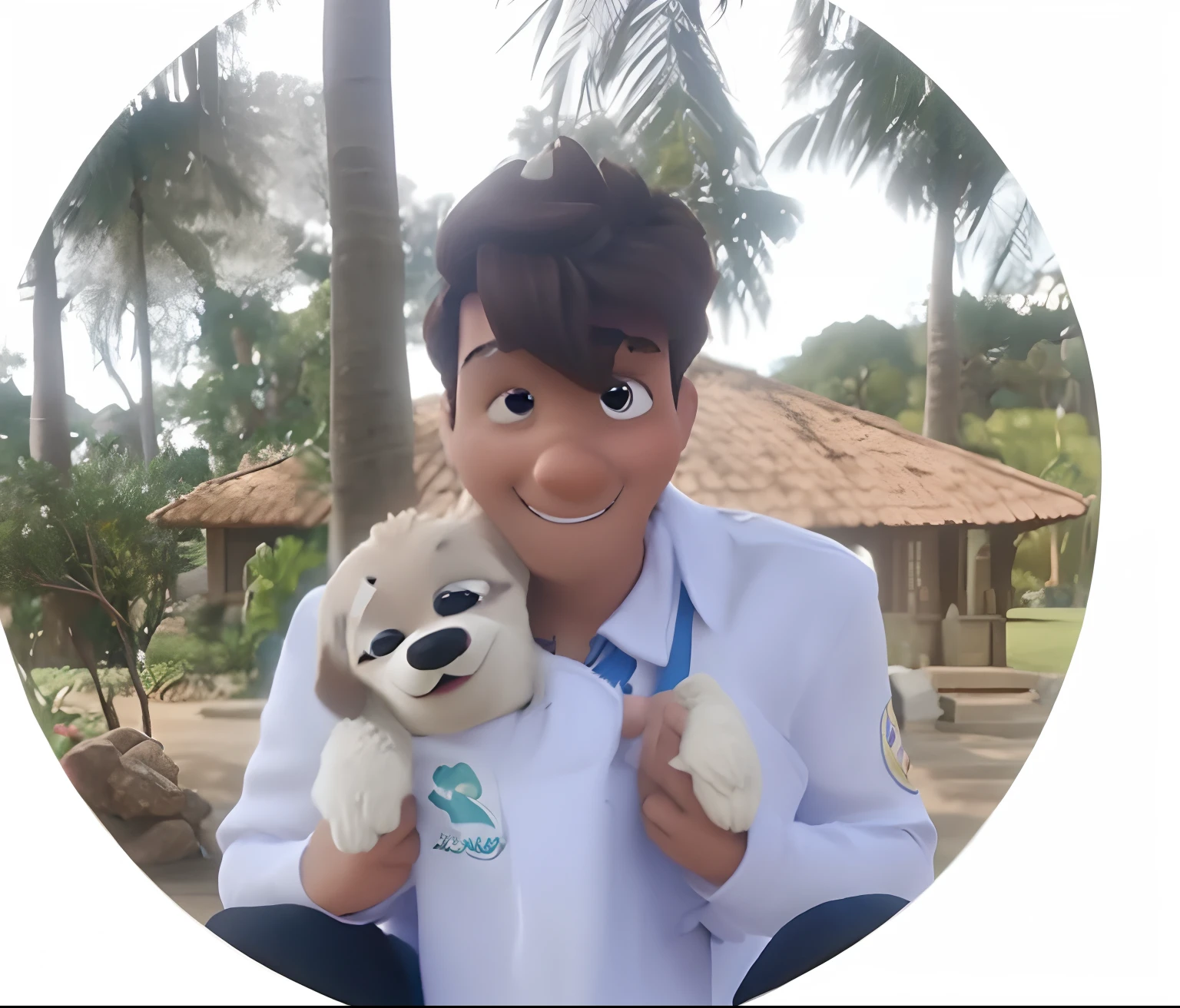 um homem e um cachorrinho estilo disney pixar, alta qualidade, melhor qualidade