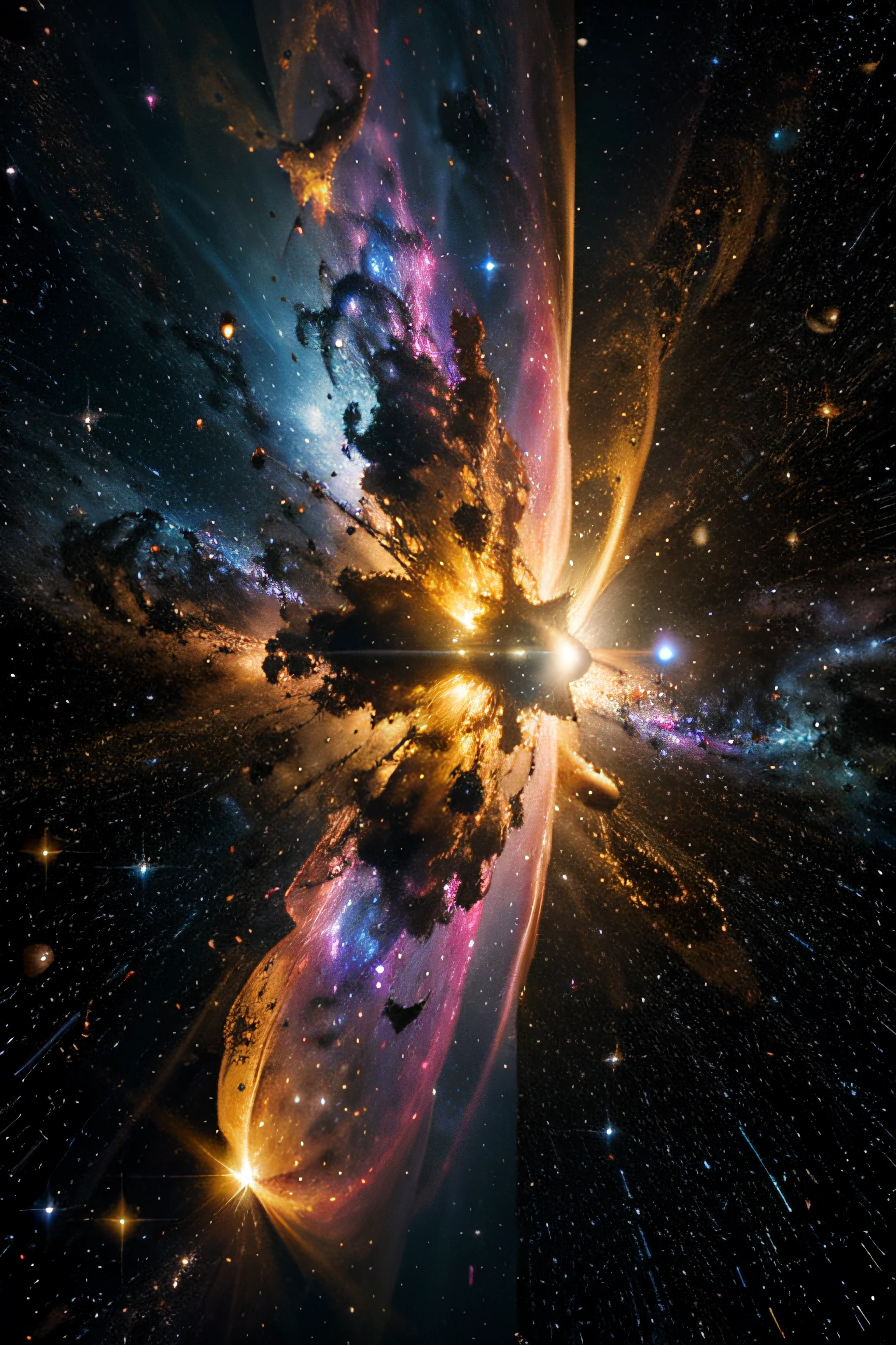 Yellow explosion in the space nebula, galaxy