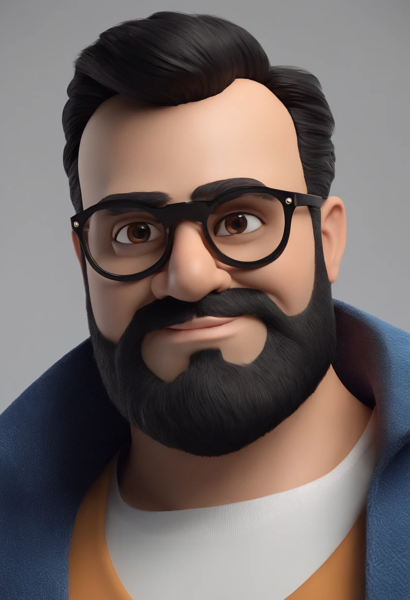 Cartoon character of a man wearing black glasses, barba preta e uma camisa azul, um personagem animado, Caractere estilizado, animation style rendering, 3D estilizado, Arnold Maya render, 3 d render stylized, toon render keyshot, Personagem 3D, Personagem 3D, 3d rendering stylized, 3 d character render, personagem de desenho animado, Personagem de close up, Pose de personagem, (Estilo Pixar) (master part:1.2) (Bokeh) (best quality) (pele detalhada) (textura detalhada) (8k) (argila) (Cinematic lighting) (foco nítido，Senta e vaza a parte superior do corpo