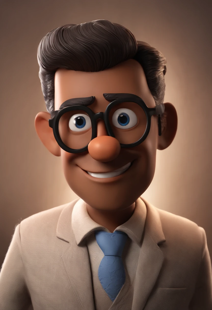 Cartoon character of a man wearing black glasses, barba preta e uma camisa azul, um personagem animado, Caractere estilizado, animation style rendering, 3D estilizado, Arnold Maya render, 3 d render stylized, toon render keyshot, Personagem 3D, Personagem 3D, 3d rendering stylized, 3 d character render, personagem de desenho animado, Personagem de close up, Pose de personagem, (Estilo Pixar) (master part:1.2) (Bokeh) (best quality) (pele detalhada) (textura detalhada) (8k) (argila) (Cinematic lighting) (foco nítido,Senta e vaza a parte superior do corpo