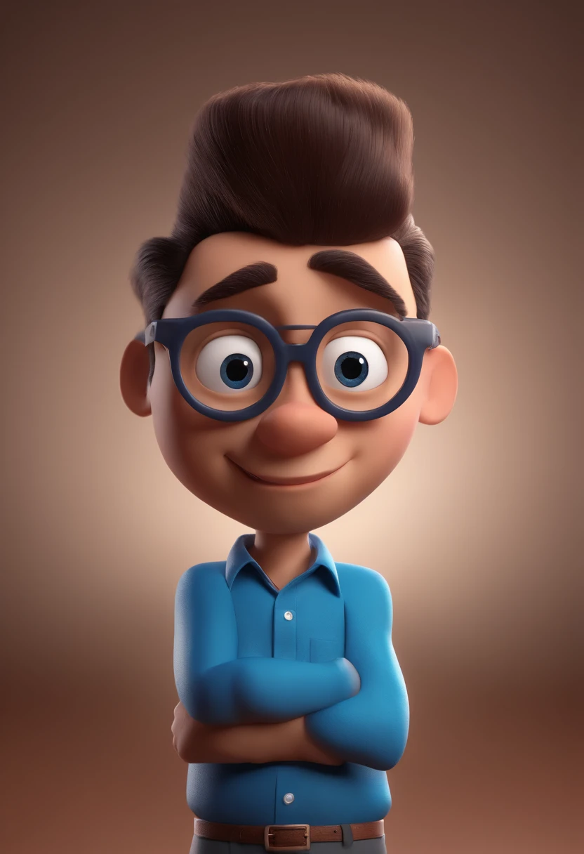 Cartoon character of a man with black glasses and a blue shirt, animation character, Caractere estilizado, animation style rendering, 3D estilizado, Arnold Maya render, 3 d render stylized, toon render keyshot, Personagem 3D, Personagem 3D, 3d rendering stylized, 3 d character render, personagem de desenho animado, Personagem de close up, Pose de personagem, (Estilo Pixar) (master part:1.2) (Bokeh) (best quality) (pele detalhada) (textura detalhada) (8k) (argila) (Cinematic lighting) (foco nítido