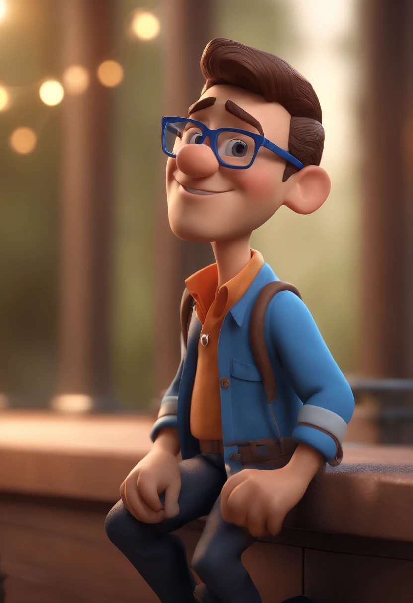 Cartoon character of a man with black glasses and a blue shirt, animation character, Caractere estilizado, animation style rendering, 3D estilizado, Arnold Maya render, 3 d render stylized, toon render keyshot, Personagem 3D, Personagem 3D, 3d rendering stylized, 3 d character render, personagem de desenho animado, Personagem de close up, Pose de personagem,  (Estilo Pixar) (master part:1.2) (Bokeh) (best quality) (pele detalhada) (textura detalhada) (8k) (argila) (Cinematic lighting) (foco nítido